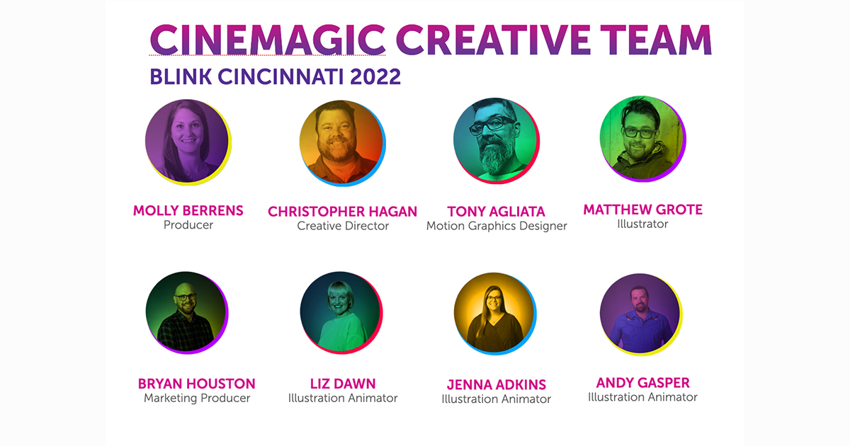 Headshots of the eight creatives behind CINEMAGIC
