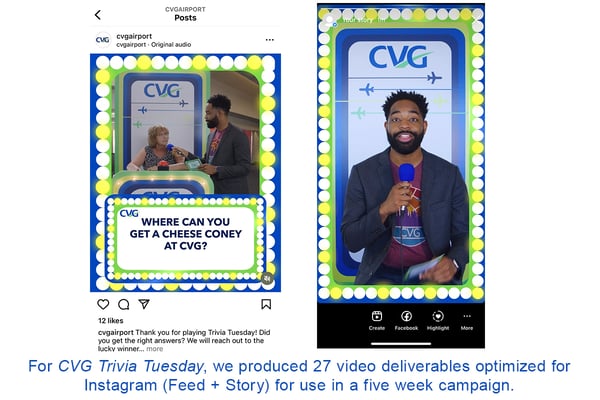 Screenshot images of the final edit of a video strategy campaign called "CVG Trivia Tuesday"
